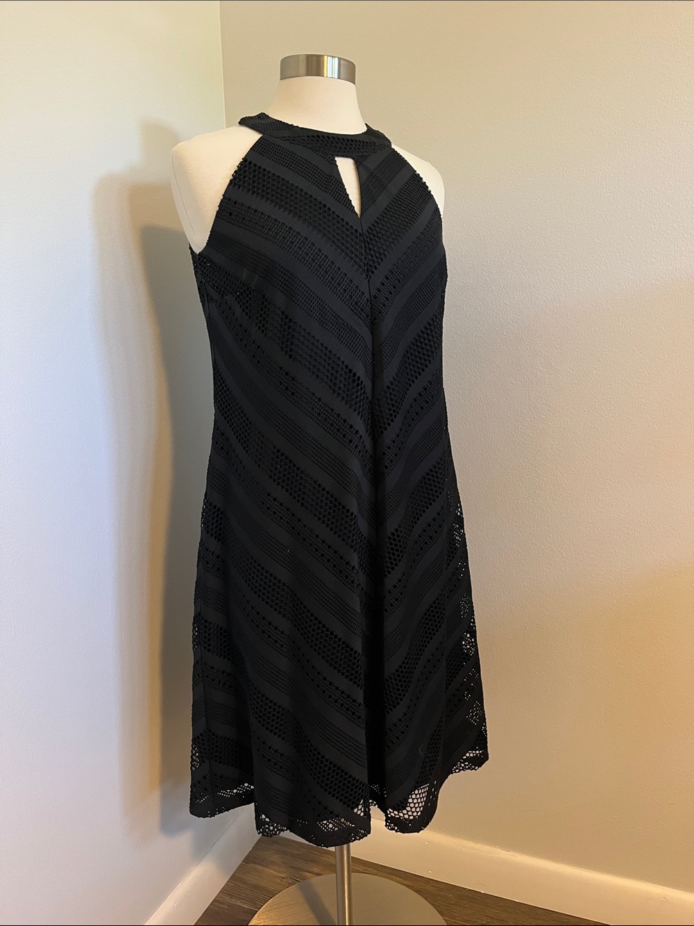 Roz & Ali Black Halter Lace Swing Dress